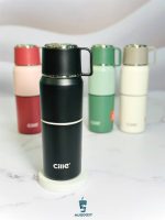 فلاسک Cille با دو فنجان استیل و توری دمنوش رنگ مشکی