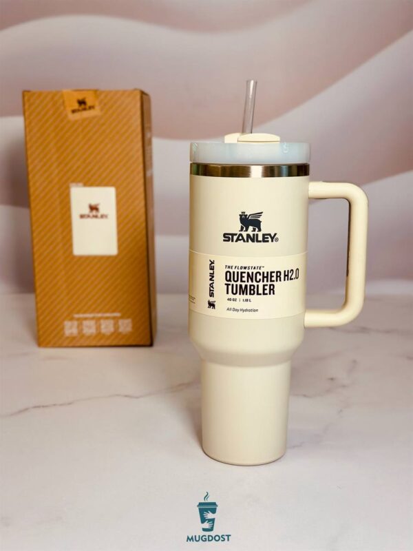 طراحی استیل دوجداره و نی مخصوص ماگ استنلی Quencher سفید