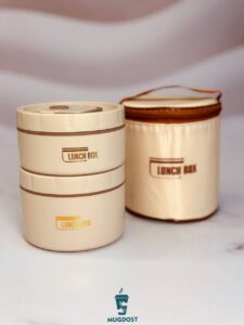 ظرف غذا ۲ تکه استیل رنگ کرم