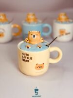 ماگ خرس شناور با درب سرامیکی و قاشق استیل طرح 3