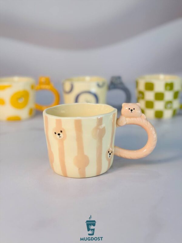 ماگ دسته خرسی رنگ صورتی