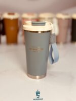 تراول ماگ لبه استیل دوحالته بند دار رنگ خاکستری