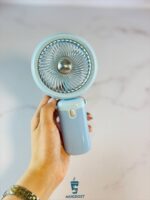 پنکه شارژی پاستلی بند دار رنگ آبی