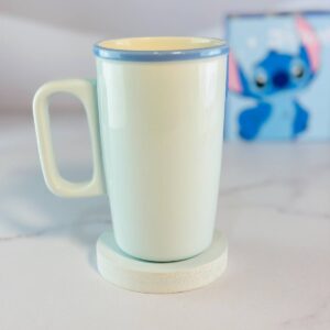 اندازه گیری ابعاد ماگ دیزنی استیچ بلند شامل ارتفاع و قطر بدنه سرامیکی