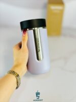 نمای کلی تراول ماگ نسپرسو یاسی لوندر Nespresso nomad با بدنه استیل و طراحی شیک سوئیسی